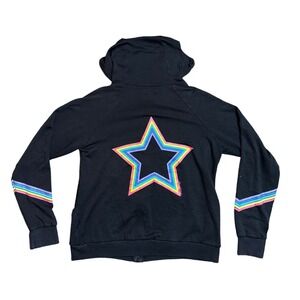 Lauren Moshi Black Rainbow Star Zip Hoodie Sweatshirt‎ M